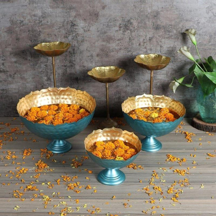 ELEGANT GREEN TAJ BOWL URLI SET OF 3. - Ouch Cart