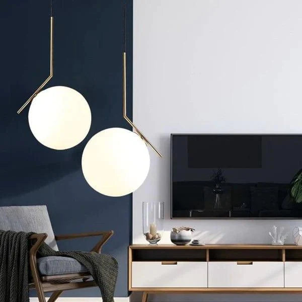Elegant Modern Led Pendant Round Ball Lights In Glass & Gold Metal - Ouch Cart