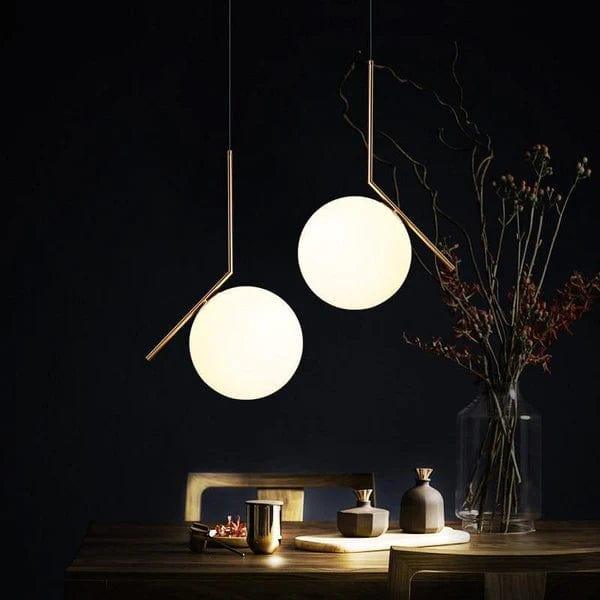 Elegant Modern Led Pendant Round Ball Lights In Glass & Gold Metal - Ouch Cart