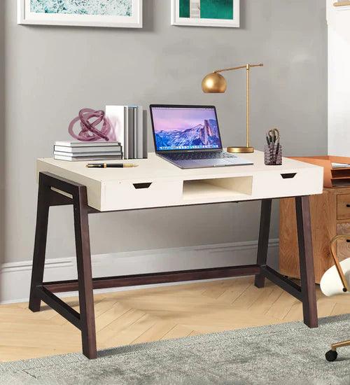 Emily Writing Table in Off White & Brown Colour - Ouch Cart