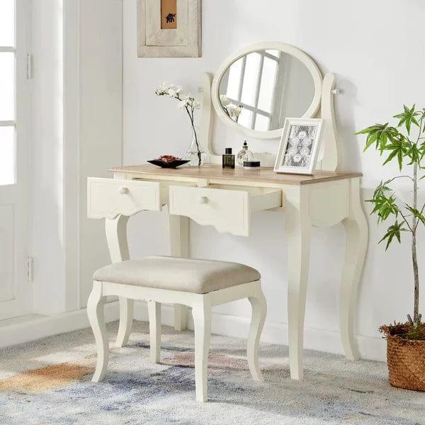 Ethan Vanity dressing table with mirror | Vanity Desk Set with Mirror | Makeup Vanity Dressing Table with 2 Drawers | Large Vanity Table Set for Bedroom - Ouch Cart