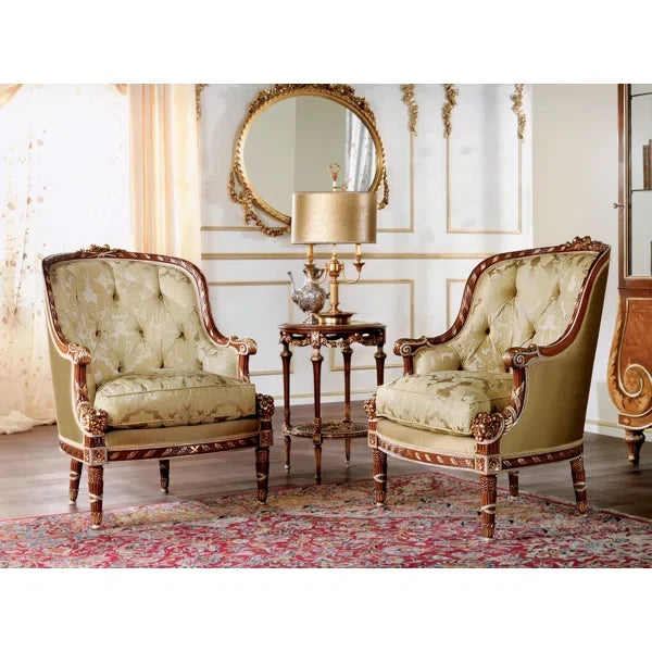 European Handcrafted Armchair in Cherry with Gold Leaf Accents
