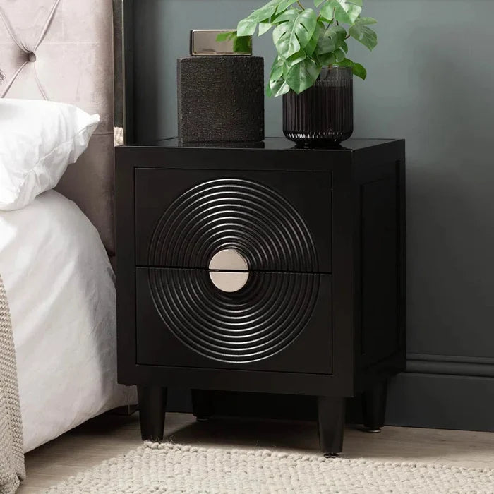 Everett Bedside Table for Bedroom Furniture, 2 Drawer Wooden Storage Cabinet with Black Finish Ouch Cart