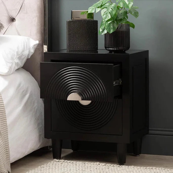 Everett Bedside Table for Bedroom Furniture, 2 Drawer Wooden Storage Cabinet with Black Finish Ouch Cart