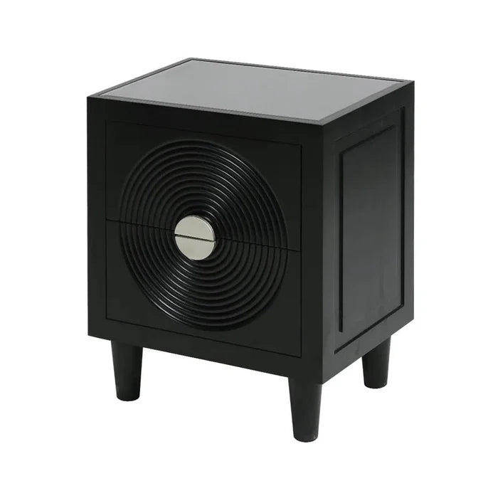 Everett Bedside Table for Bedroom Furniture, 2 Drawer Wooden Storage Cabinet with Black Finish Ouch Cart