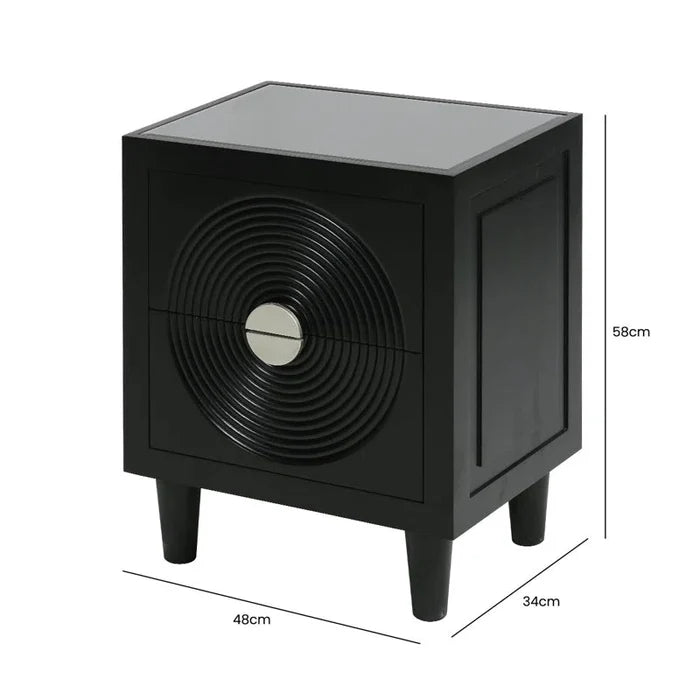 Everett Bedside Table for Bedroom Furniture, 2 Drawer Wooden Storage Cabinet with Black Finish Ouch Cart