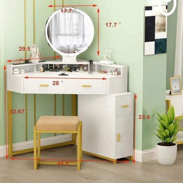 Ewa Vanity Dressing Table with Mirror & Stool | Makeup Vanity Desk Black Vanity Table Dressing Table with Drawers Vanity Desk with Mirror Makeup Table for Bedroom Bathroom - Black - Ouch Cart