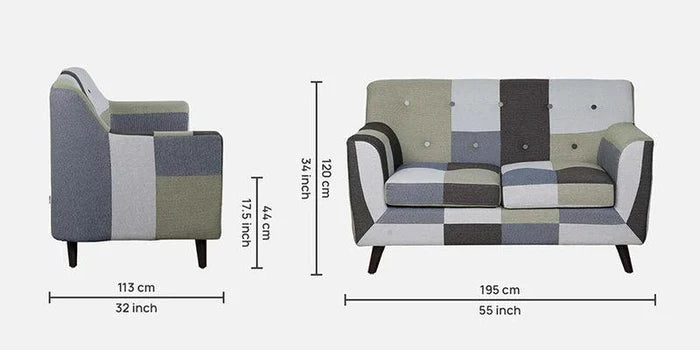 Fabric 2 Seater Sofa In Yellow Blocks - Ouch Cart