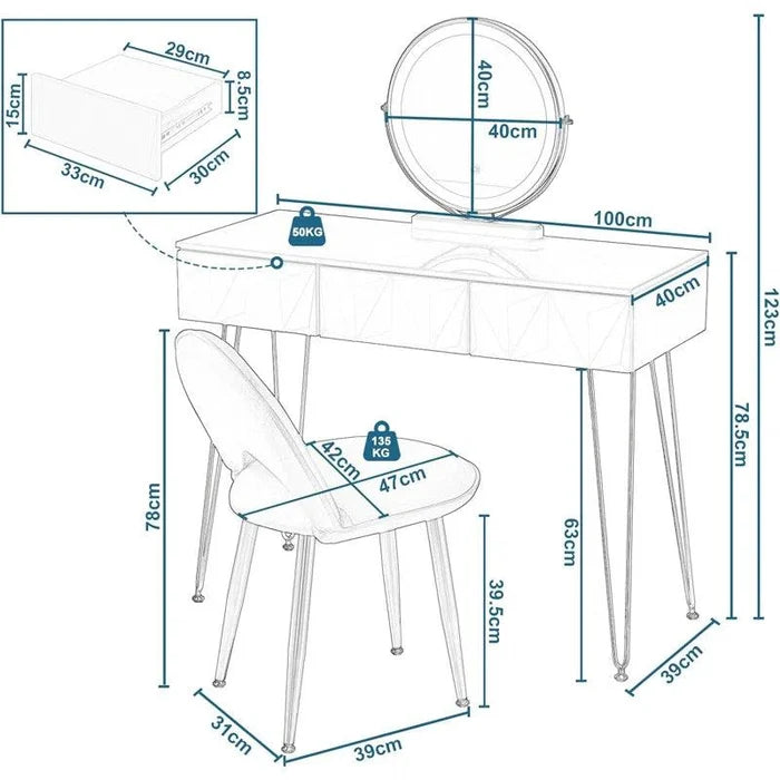 Fernanda Dressing Table with Mirror - Ouch Cart
