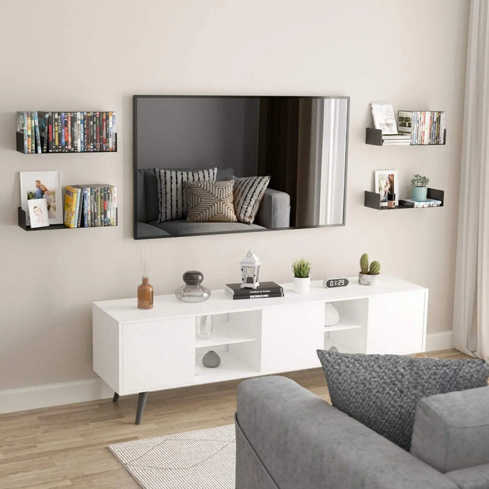Floating Wall Mount Metal U Shape Shelf Bookcase Black Set of 2 - Ouch Cart
