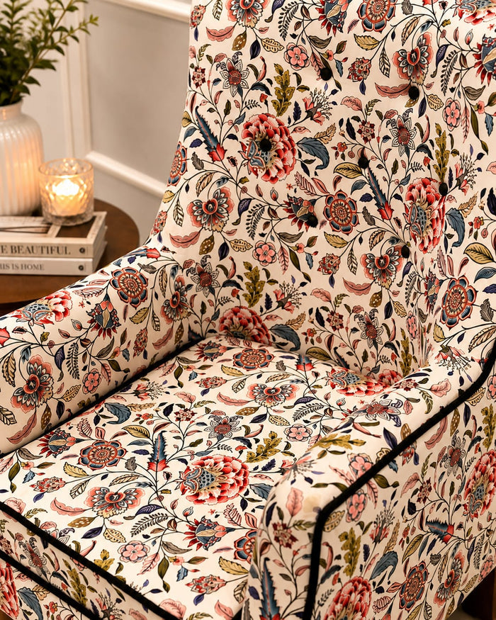 Floral Accent Armchair | Premium Upholstered Single Seater Sofa Chair for Living Room, Bedroom & Lounge