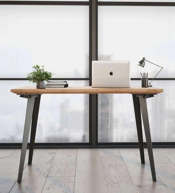 Florian Solid Teak Wood Desk in Black Legs - Ouch Cart