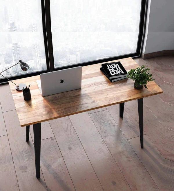 Florian Solid Teak Wood Desk in Black Legs - Ouch Cart