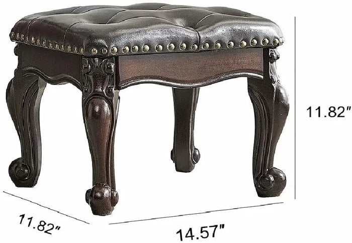 Foot Stool Square Ottoman Foot Rest Cushion for Living Room Solid Rubber Wood Dark Brown - Ouch Cart