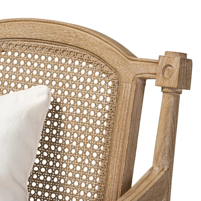 French Antique Mahogany Armchair with Rattan Back & Ivory Upholstery
