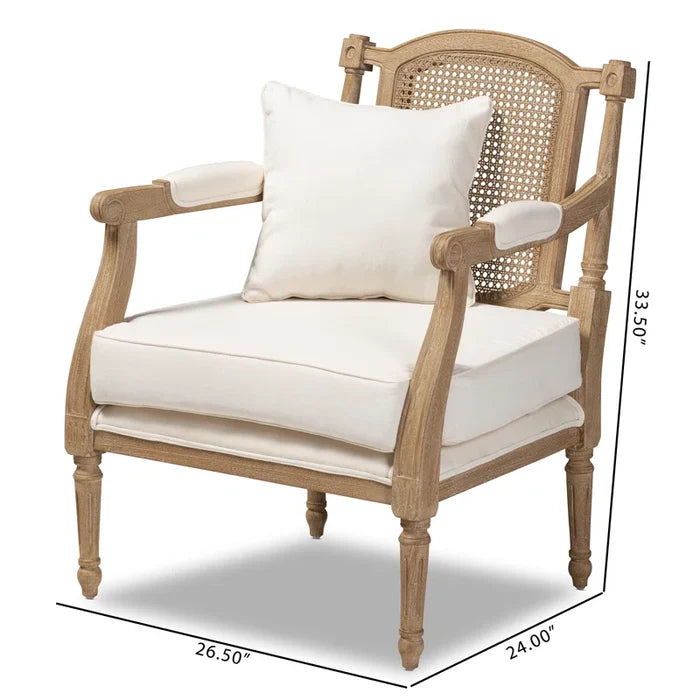 French Antique Mahogany Armchair with Rattan Back & Ivory Upholstery