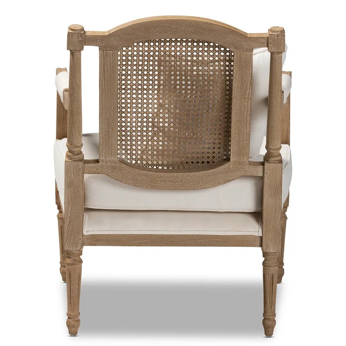 French Antique Mahogany Armchair with Rattan Back & Ivory Upholstery