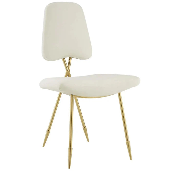 Glam Side Chair with Curved Cushions & Stainless Steel Base