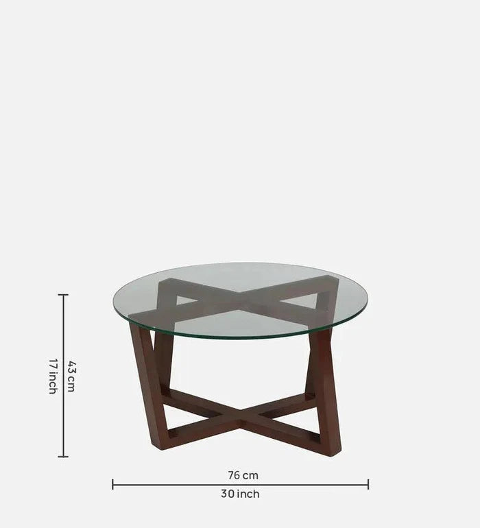 Glass Top Coffee Table in Natural Teak Wood Finish - Ouch Cart