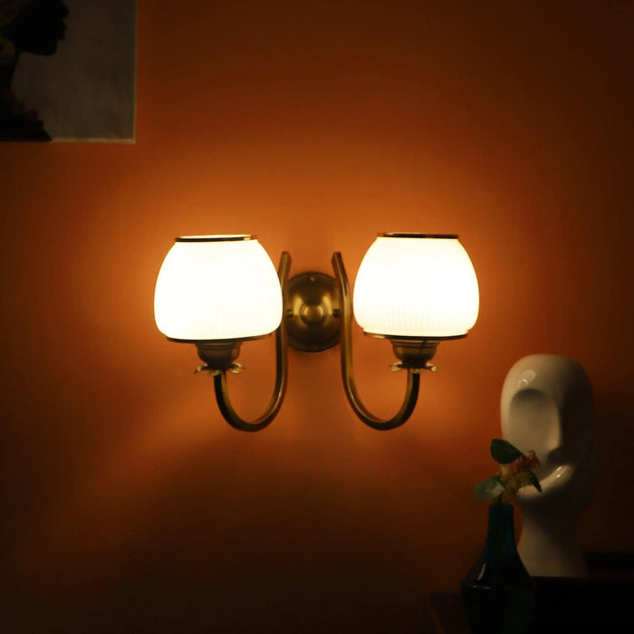 Gold And White Iron 2 Wall Lights - Ouch Cart