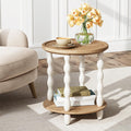 Handcrafted Round Farmhouse End Table, 2-Tier Wooden Side Table with Pine Legs for Living Room & Bedroom OUCH CART