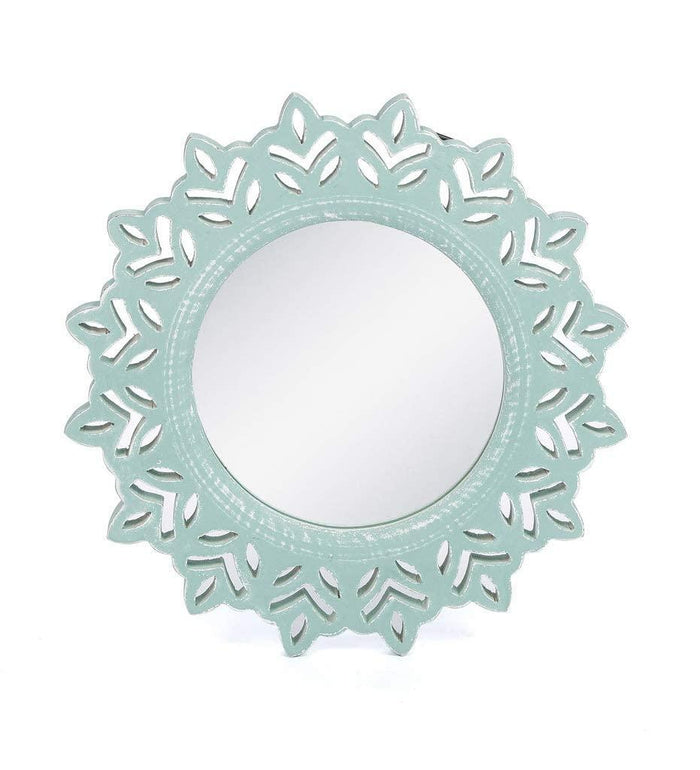 Handcrafted Wood Wall Mirror (35 cm x 2 cm x 35 cm, Green) - Ouch Cart