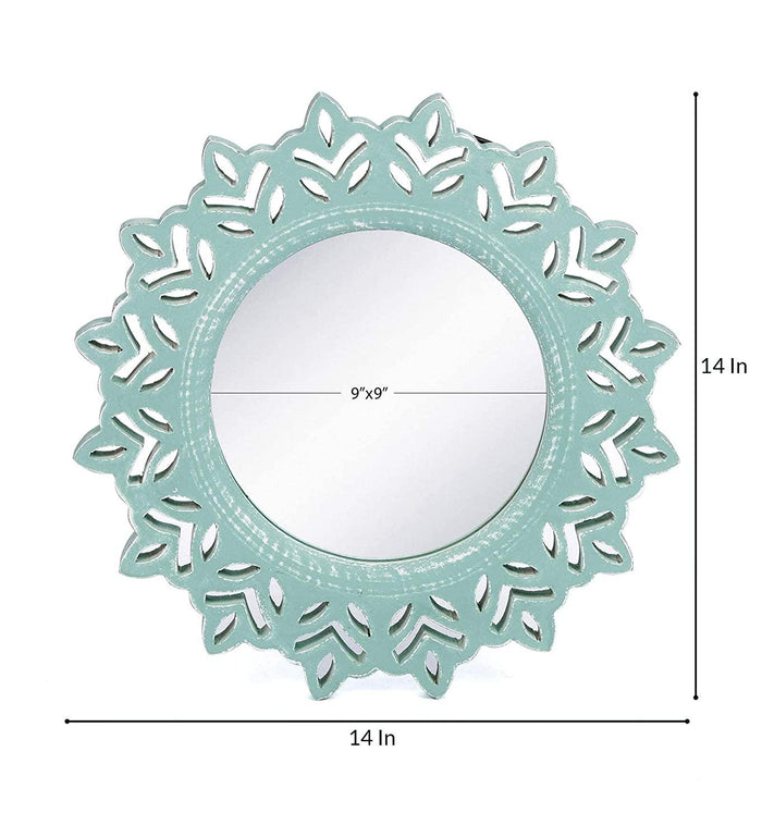 Handcrafted Wood Wall Mirror (35 cm x 2 cm x 35 cm, Green) - Ouch Cart