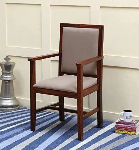 handicrafts pure sheesham wood standard arm cushioned comfort back rest seating chair set of 2 pcs - Ouch Cart