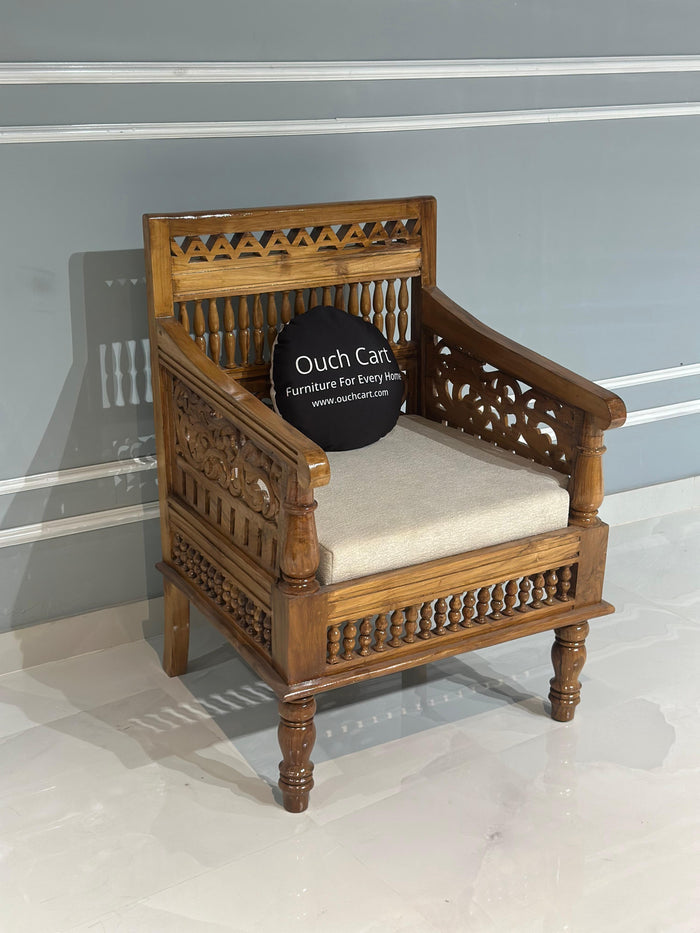 Handmade Pure Sheesham Wood Antique Seating Chair|  Armchair - OUCH CART