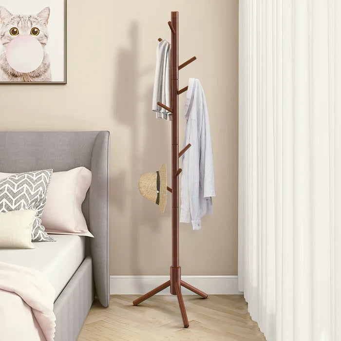 Hook Freestanding Solid Wood Coat Rack for Bedroom, Closet, Entrance