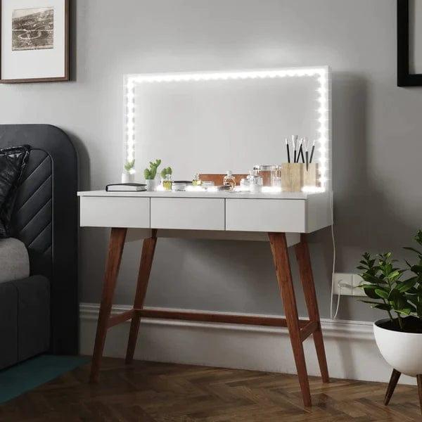 Hugo Vanity dressing table design, Make Vanity Set with Touch Screen Dimming Mirror, 3 Color Lighting Modes, Dressing Table with 3 Sliding Drawers, Modern Bedroom Makeup Table for Women Girls - Ouch Cart