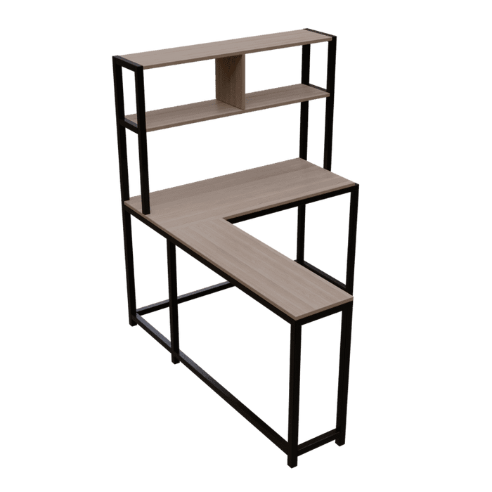 Hutch Corner L Shaped Study Table Storage Design in Wenge Finish - Ouch Cart