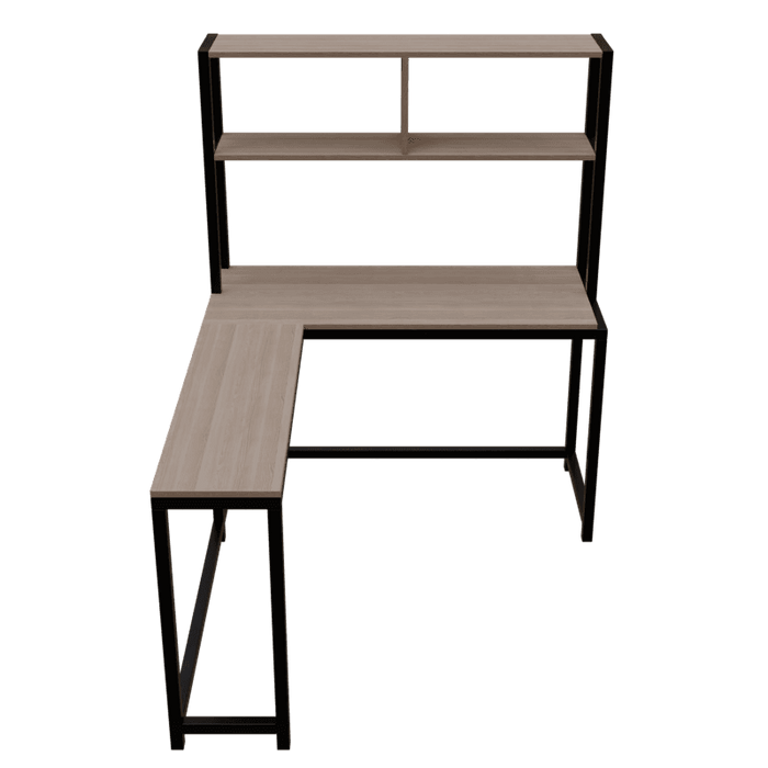 Hutch Corner L Shaped Study Table Storage Design in Wenge Finish - Ouch Cart