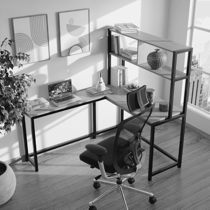 Hutch Corner L Shaped Study Table Storage Design in Wenge Finish - Ouch Cart