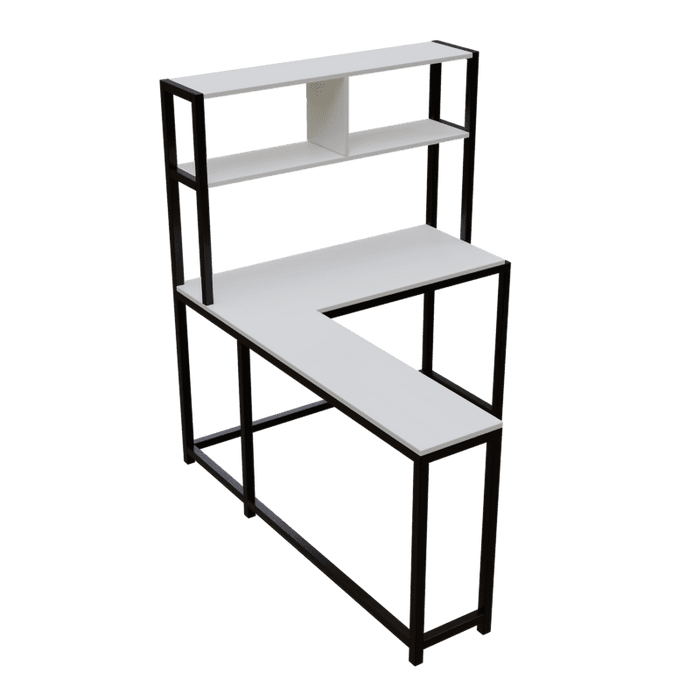 Hutch Corner L Shaped Study Table Storage Design in White Finish - Ouch Cart