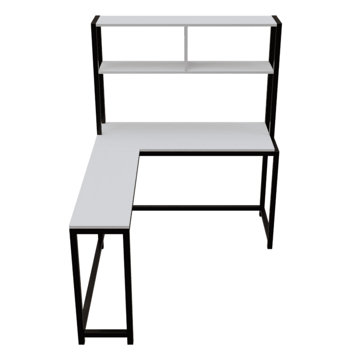 Hutch Corner L Shaped Study Table Storage Design in White Finish - Ouch Cart
