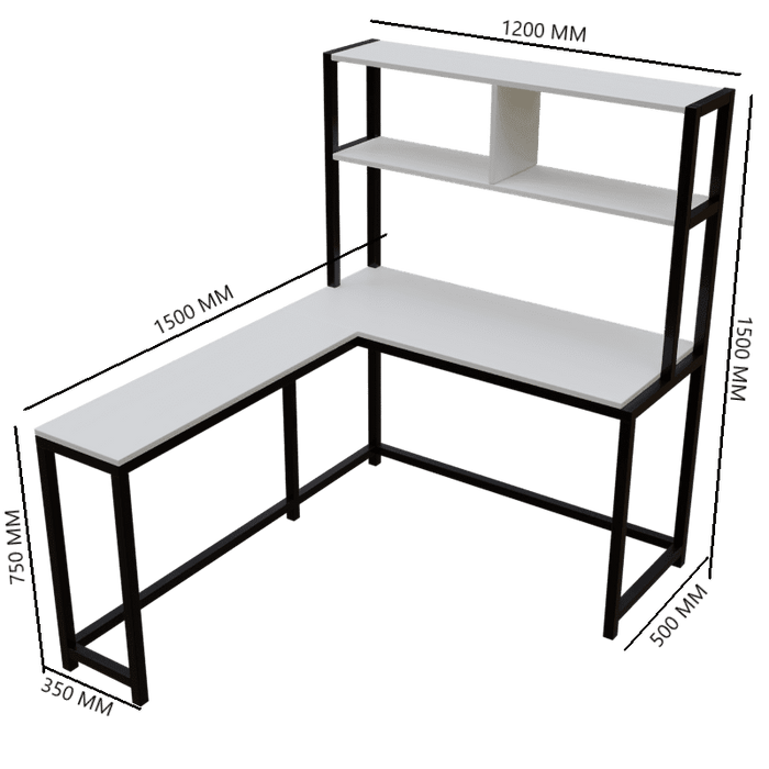 Hutch Corner L Shaped Study Table Storage Design in White Finish - Ouch Cart