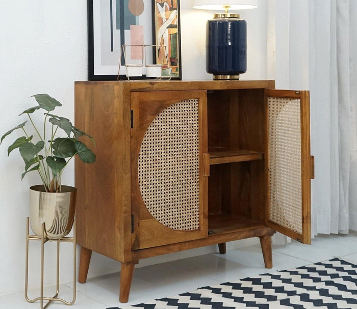 Ipsit 2 Door Mango Wood & Cane Door Cabinets and Sideboard - Ouch Cart
