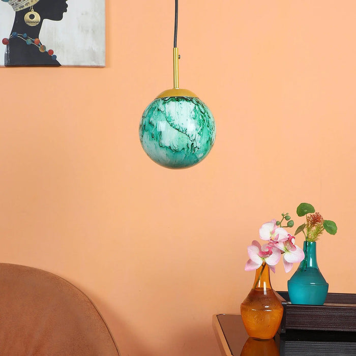 Iron Hanging Lights Green and Gold Finish - Ouch Cart