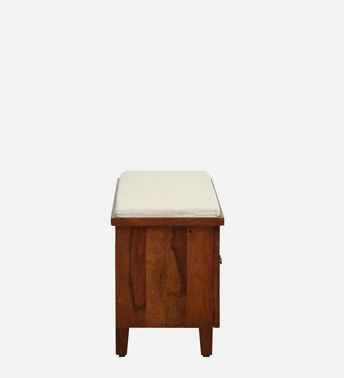 Kelty Sheesham Wood Shoe Rack With Seating In Honey Oak Finish, - Ouch Cart