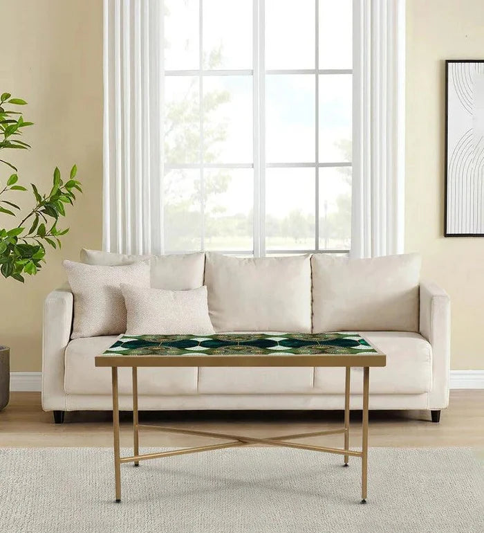 Konark Glass Top Coffee Table in Green Colour - Ouch Cart