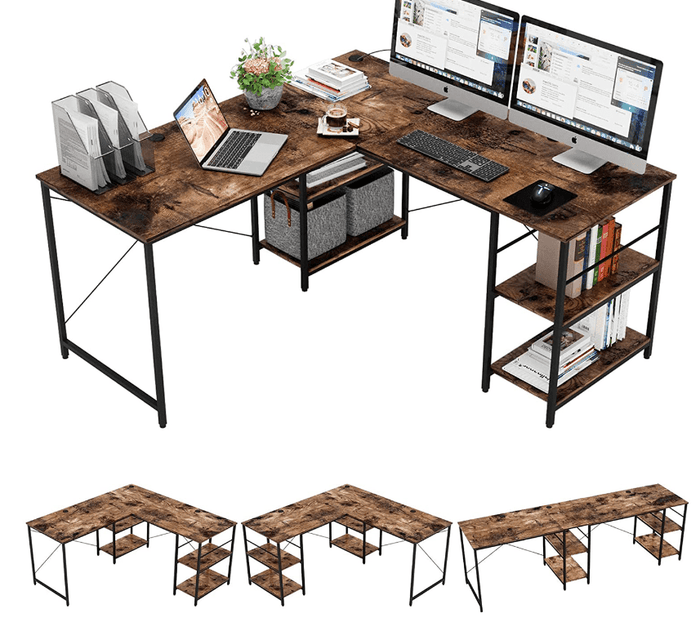 L Shaped Desk with Shelves and Reversible Corner Computer Desk - Ouch Cart