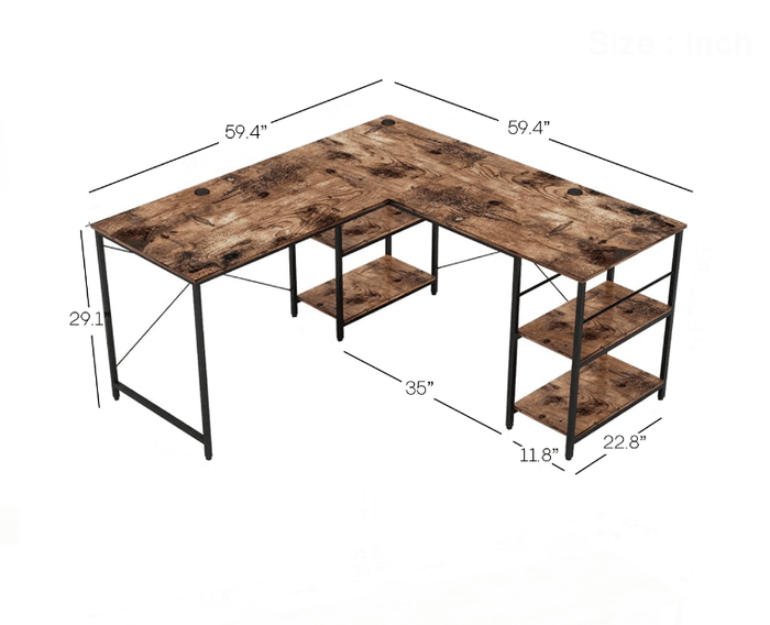 L Shaped Desk with Shelves and Reversible Corner Computer Desk - Ouch Cart