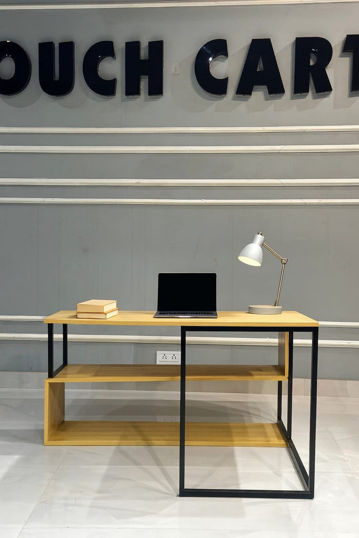 L Shaped Executive Desk with Storage Design in Wooden Color
