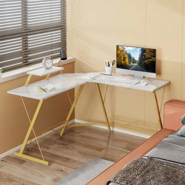 L-Shaped Metal Base Computer Desk Ouch Cart