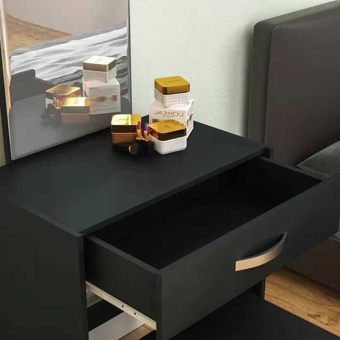 LAVIEVERT Vanity Set with Detachable Mirror, Makeup Vanity Dressing Table for Bedroom, Dresser Desk Writing Desk with Stool, One Drawers & Storage for Women Girls - (Black) - Ouch Cart