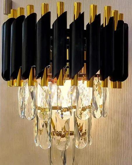 Led Crystal Modern Black Gold Metal Wall Light For Drawing Room Bedroom Office - Ouch Cart