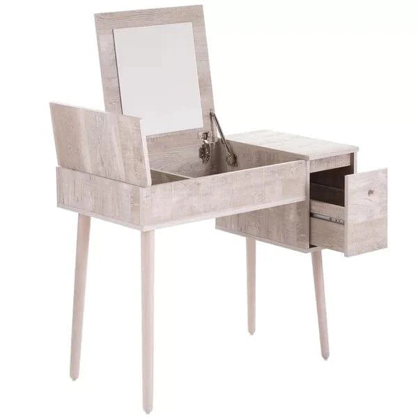 Lena Vanity Dressing Table With Stool Makeup Vanity Table with Mirror, Dressing Table with 2 Drawers, Modern Wood Bedroom Vanity Vintage Dressing Table for Women Girls - Ouch Cart