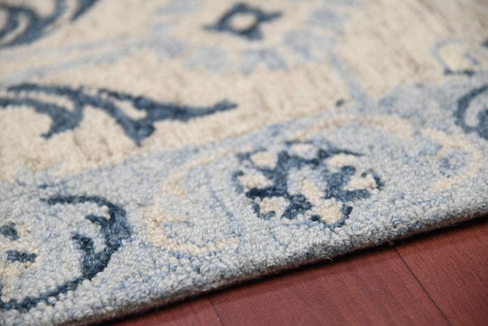 Light Blue Wool Romania 4x6 Feet Hand-Tufted Carpet - Rug - Ouch Cart