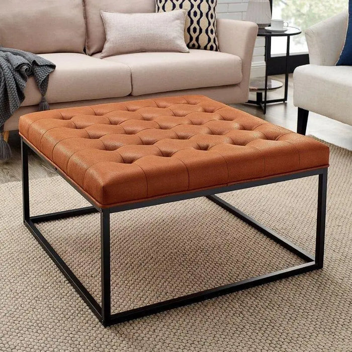 Living Room Coffee Table Wide Leatherette Tufted Square Cocktail Table, Large Bench - Ouch Cart